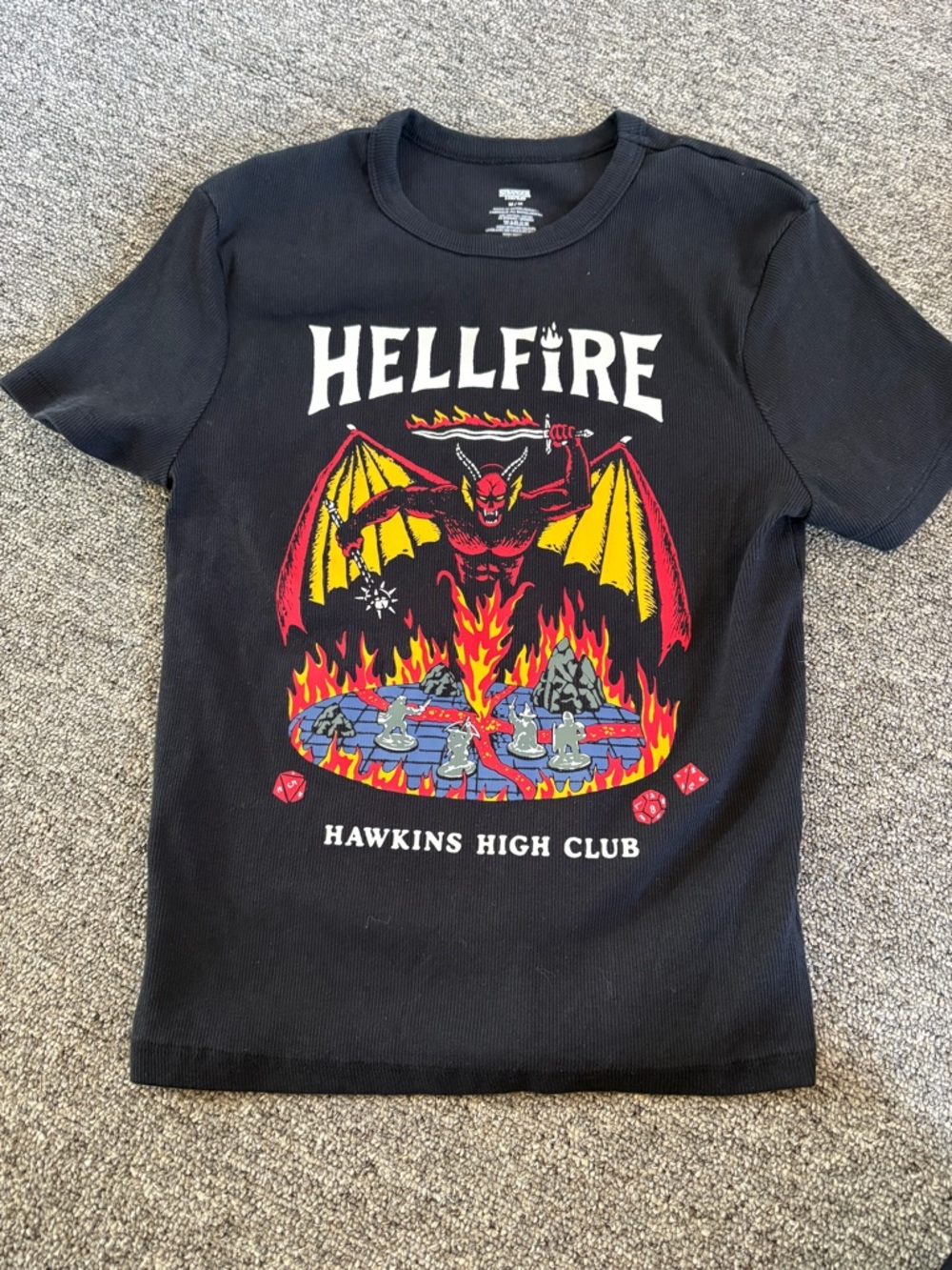 HELLFIRE Hawkins High Club Graphic Tee - Black with Red & Yellow